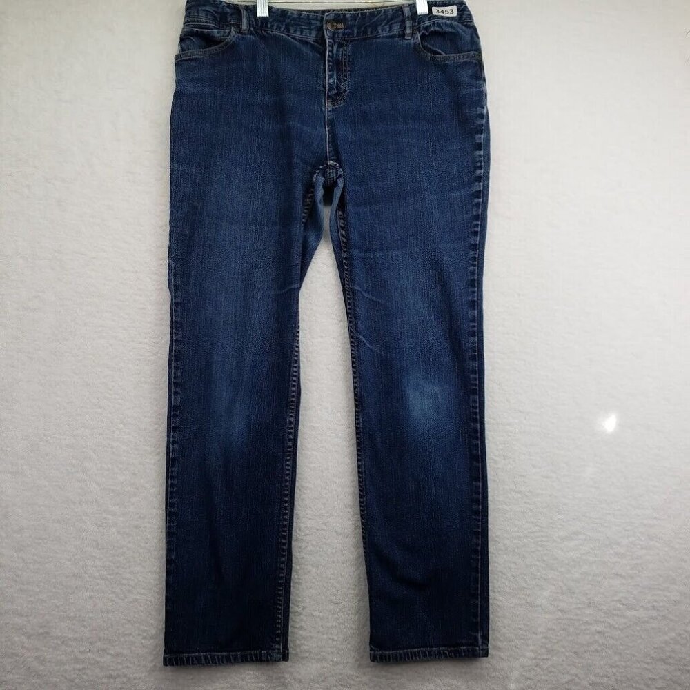 J Jill Womens Slim Leg Blue Jeans Size 14 Dark Wash Denim Stretch Mid Rise